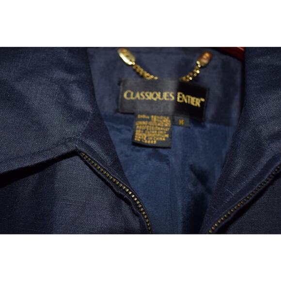 Classiques Entier Navy Linen-Blend Zip Jacket Size M - Picture 3 of 4